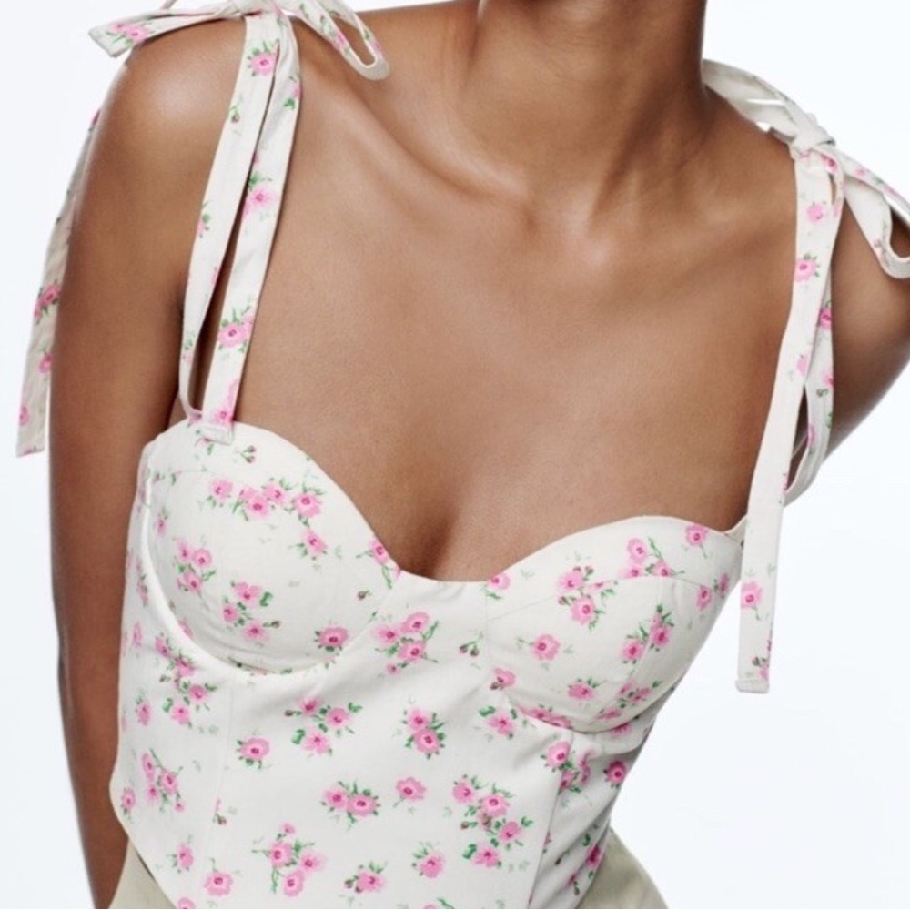 Zara Floral Tie-Strap Bustier Top
